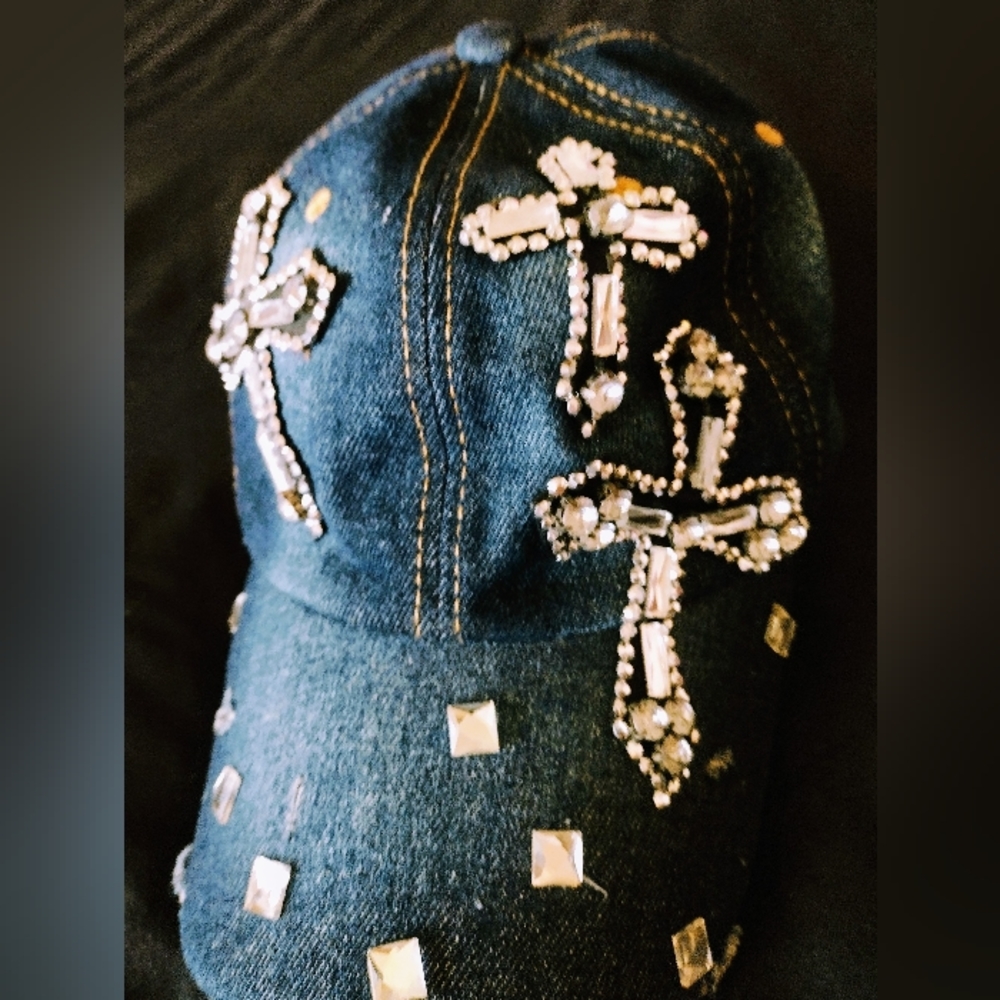 Distressed jean Blinged cap